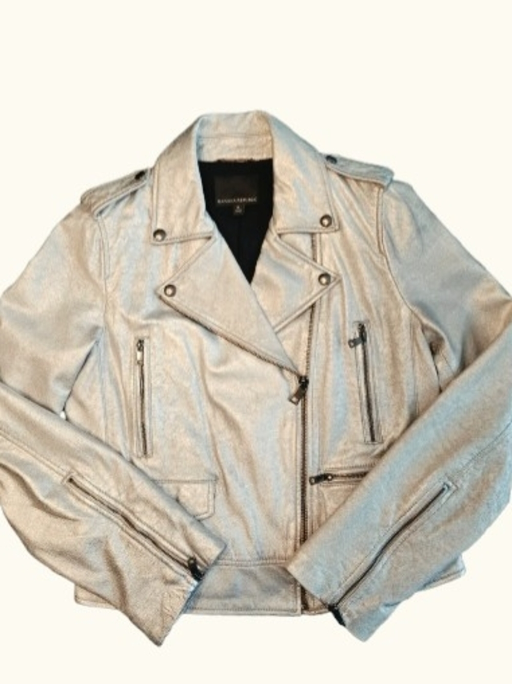 Banana Republic Genuine Leather Metallic Silver Moto Jacket